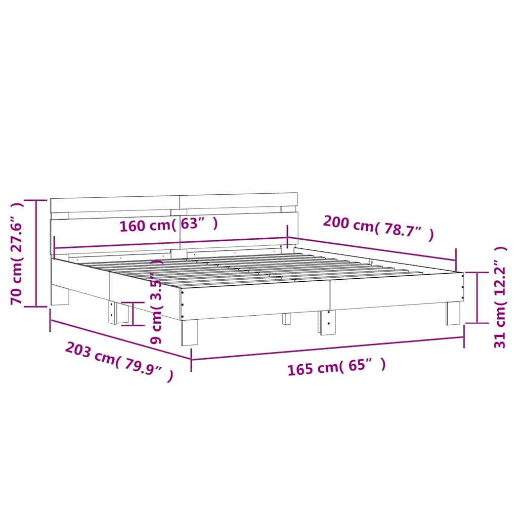 Rám postele s čelem a LED osvětlením betonově šedý 160 x 200 cm - obrázek 15