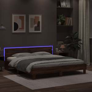 Rám postele s čelem a LED osvětlením hnědý dub 160 x 200 cm - obrázek 4