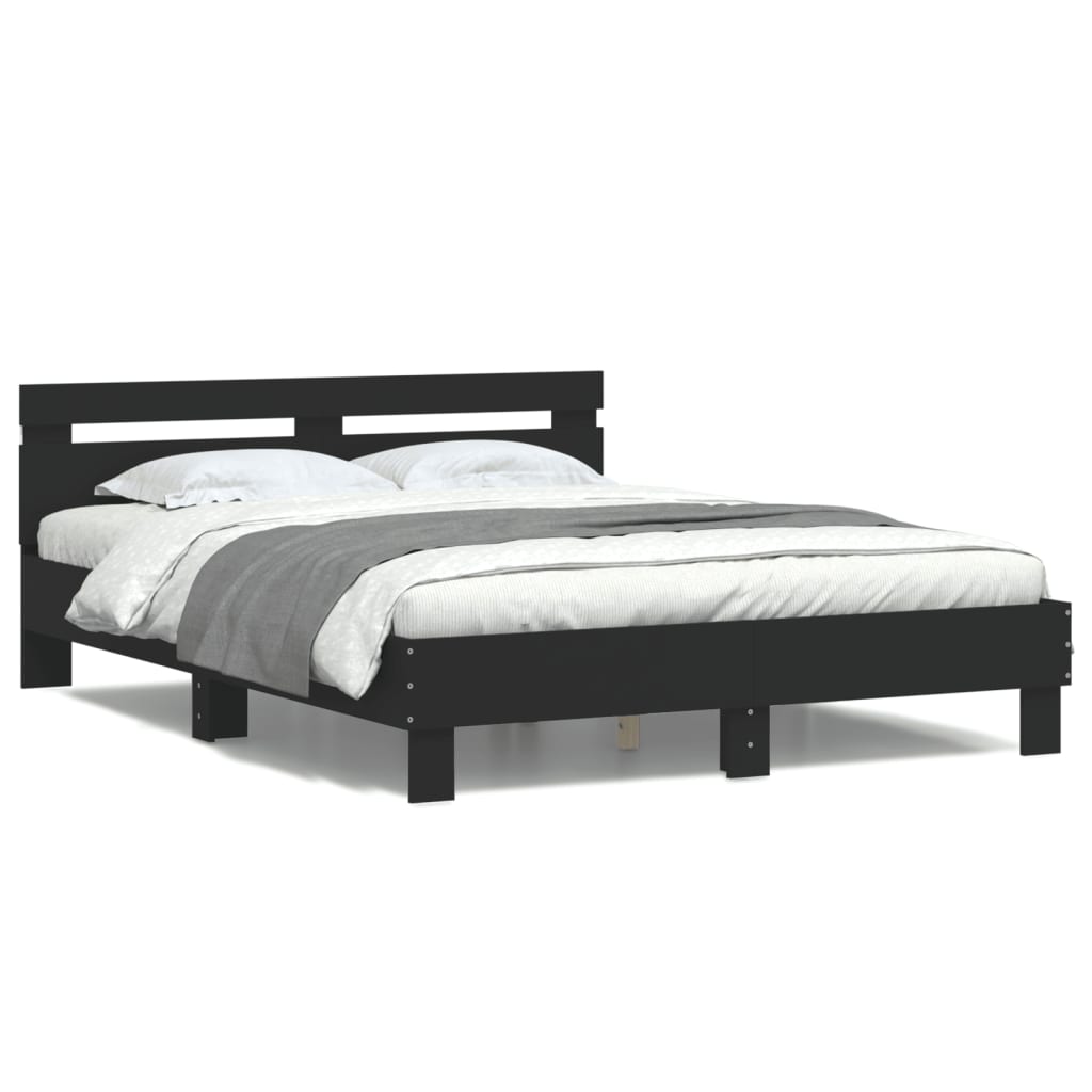 vidaXL Cadru de pat cu tăblie și LED, negru, 150x200 cm