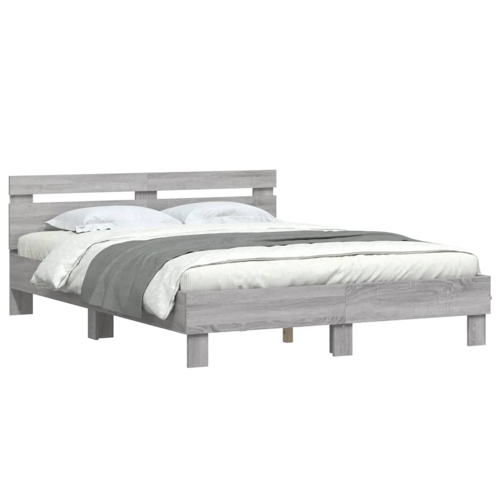 vidaXL Bedframe met hoofdeinde en LED grijs sonoma eiken 150x200 cm afbeelding