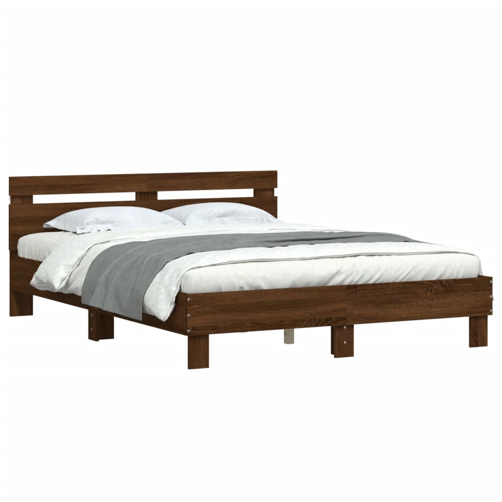 vidaXL Bedframe met hoofdeinde en LED bruin eikenkleur 150x200 cm afbeelding
