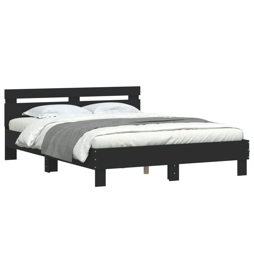 vidaXL Bedframe met hoofdeinde en LED zwart 140x200 cm afbeelding