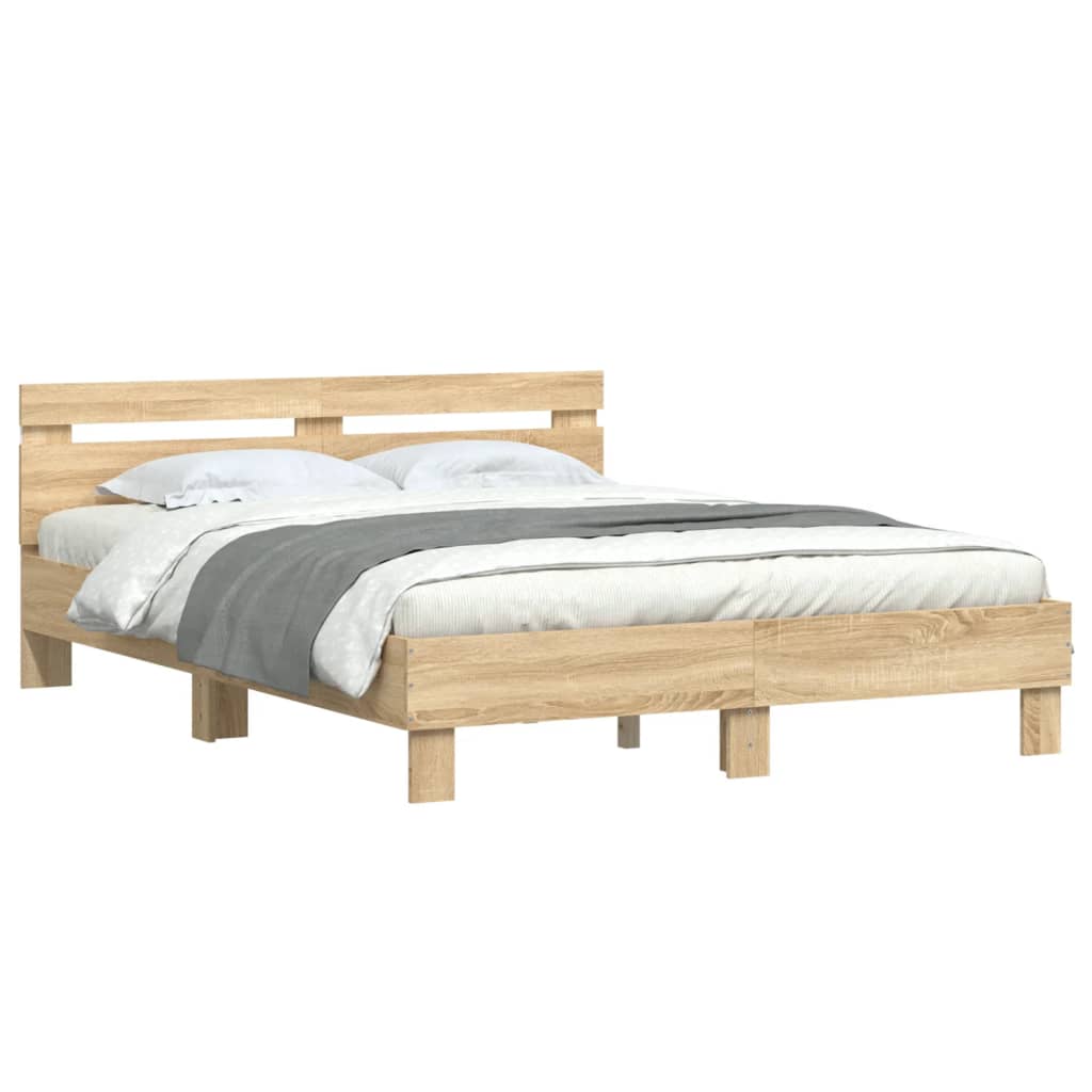 vidaXL Bedframe met hoofdeinde en LED sonoma eikenkleurig 140x200 cm afbeelding