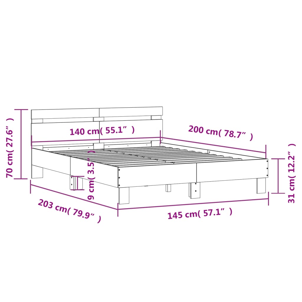 Rám postele s čelem a LED osvětlením kouřový dub 140 x 200 cm - obrázek 15