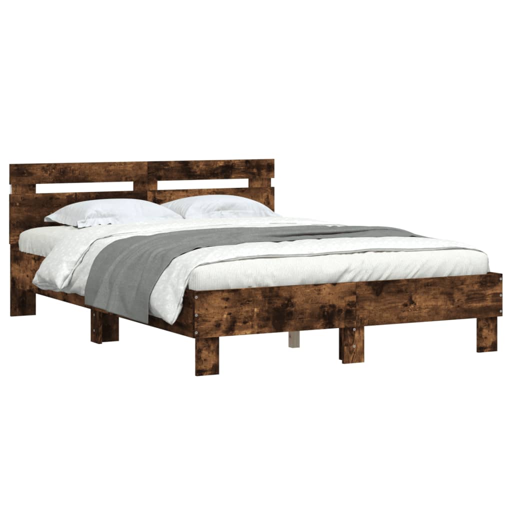 vidaXL Bedframe met hoofdeinde en LED gerookt eikenkleurig 120x200 cm afbeelding