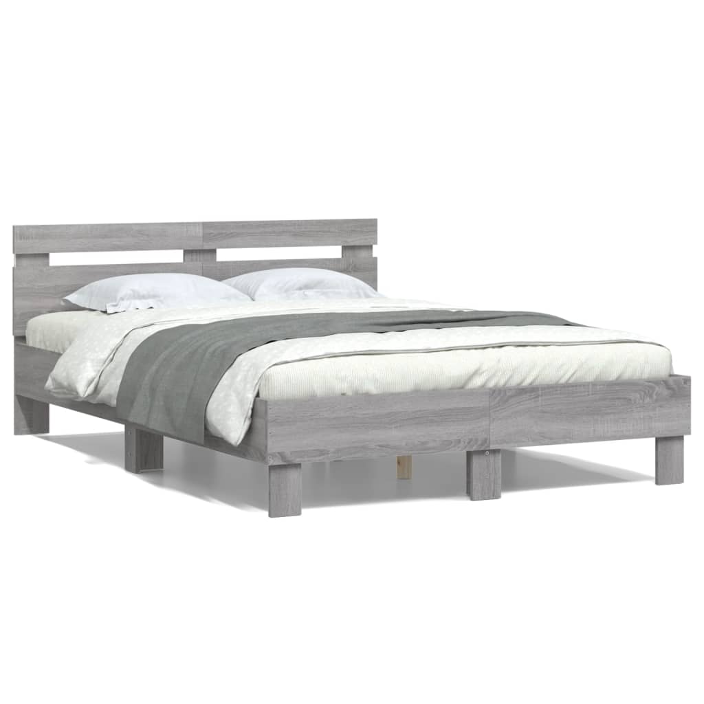 vidaXL Cadre de lit avec tête de lit et LED sonoma gris 120x200 cm