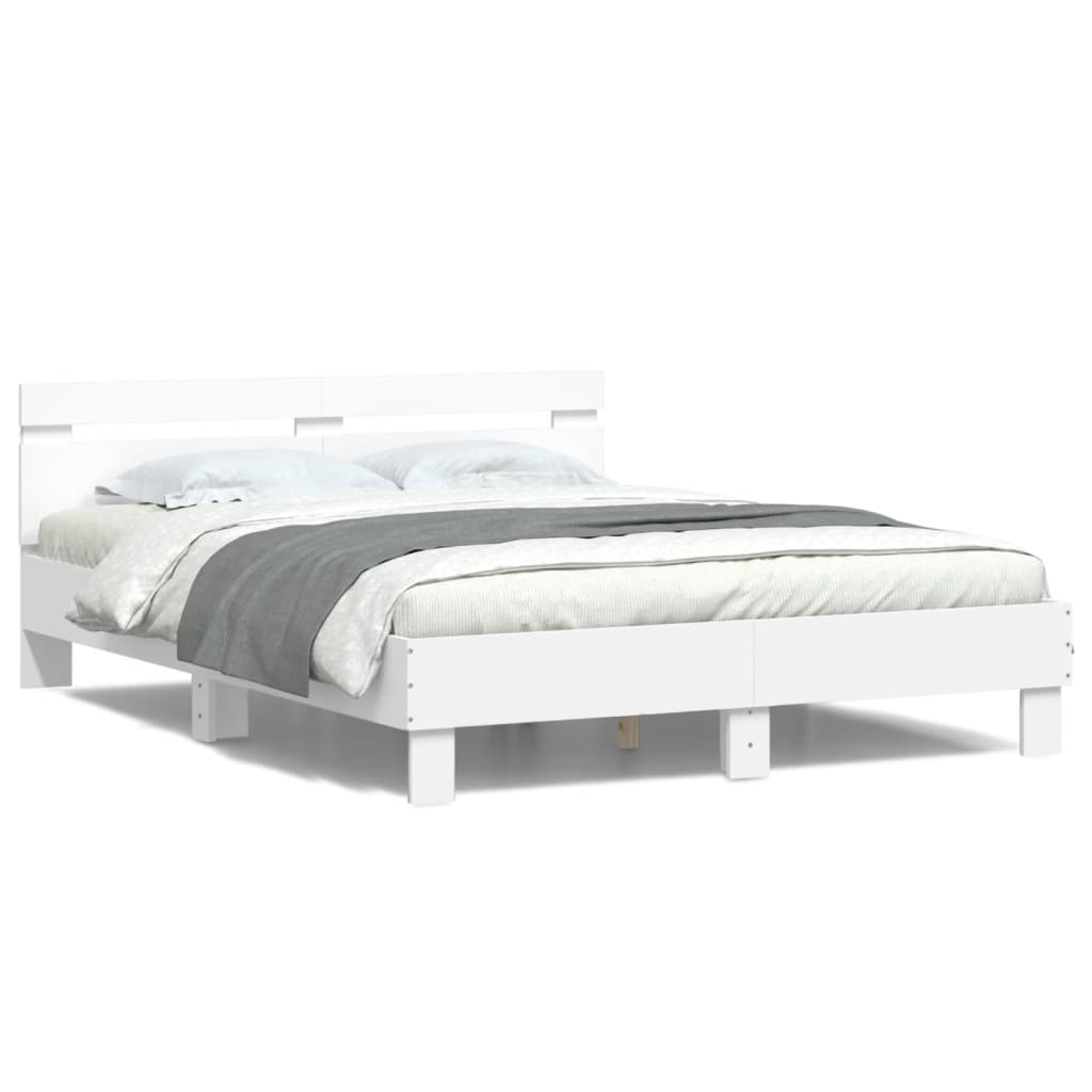 vidaXL Cadru de pat cu tăblie și LED, alb, 140x190 cm