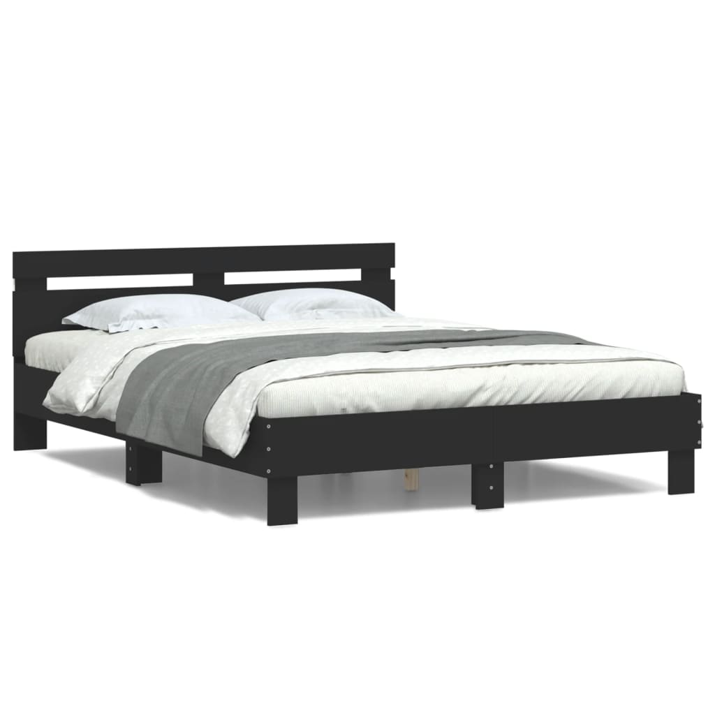 vidaXL Cadru de pat cu tăblie și LED, negru, 140x190 cm