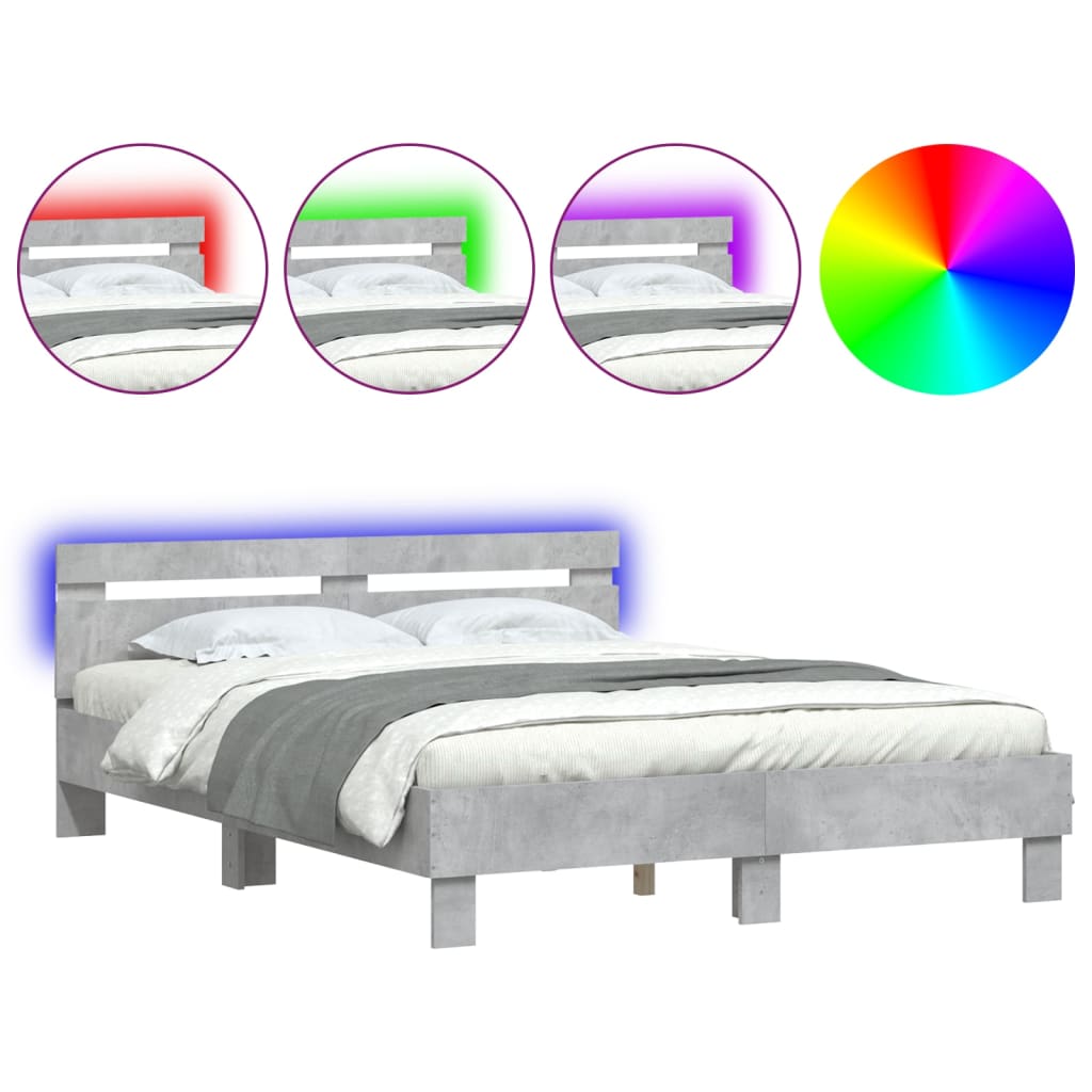 Thumbnail - vidaXL Bettgestell mit Kopfteil LED-Beleuchtung Betongrau 140x190 cm