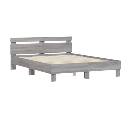 vidaXL Bettgestell mit Kopfteil LED-Beleuchtung Grau Sonoma 140x190 cm