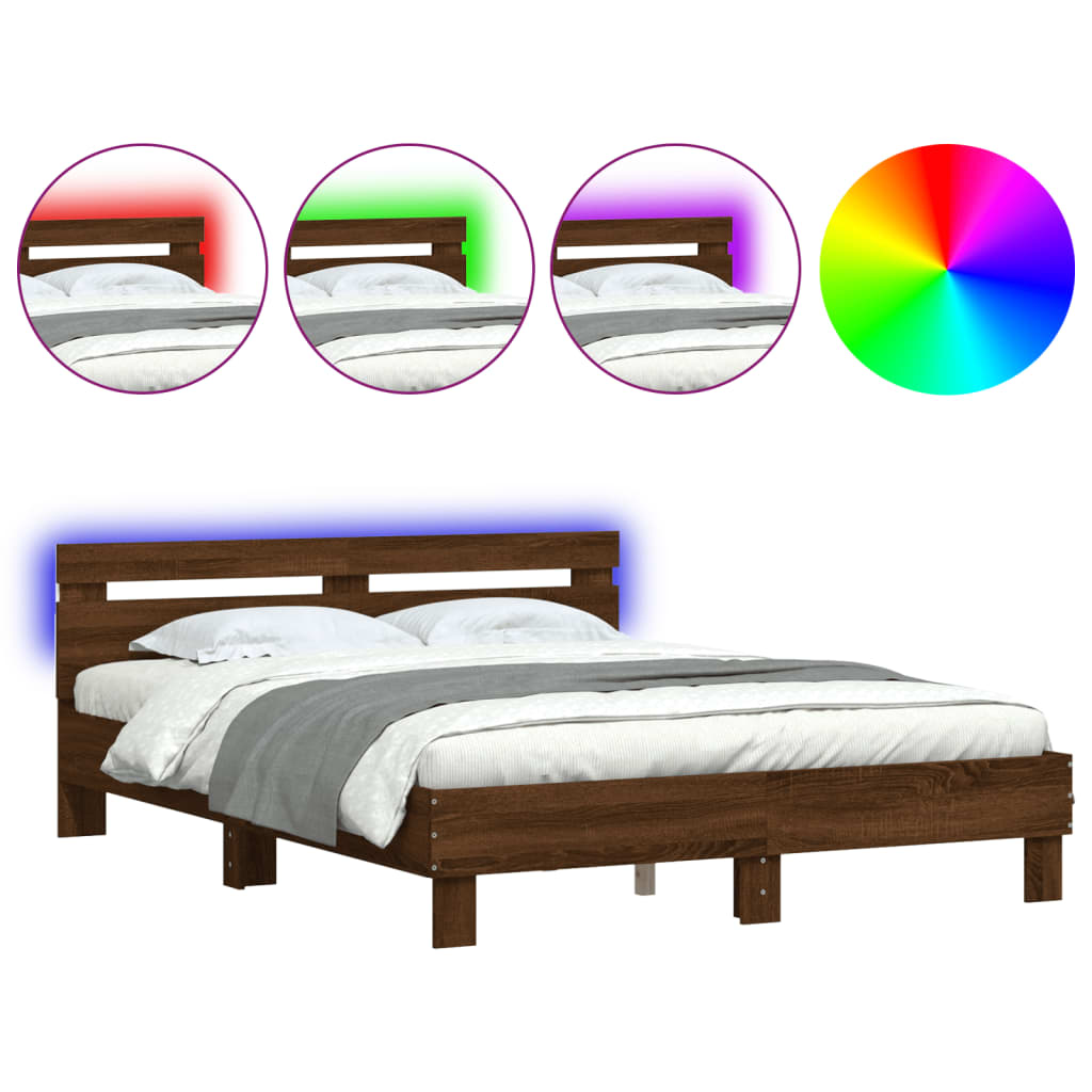 Thumbnail - vidaXL Bettgestell mit Kopfteil LED-Beleuchtung Braun Eichen-Optik