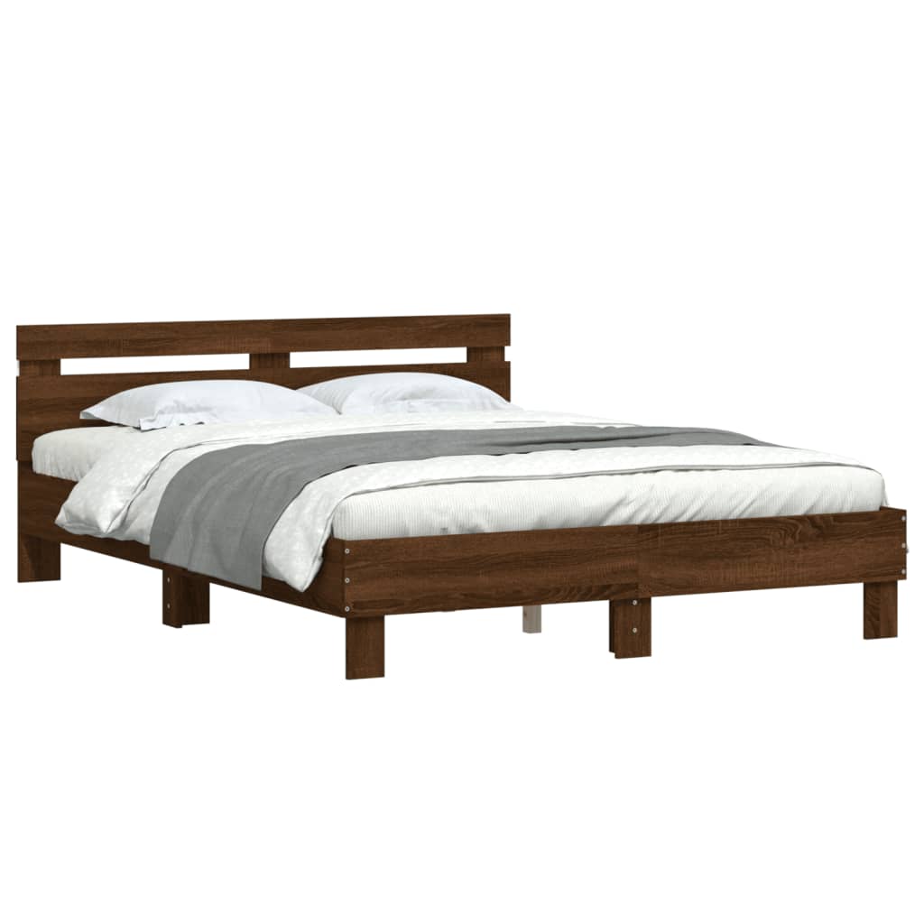 vidaXL Bedframe met hoofdeinde en LED bruin eikenkleur 140x190 cm afbeelding
