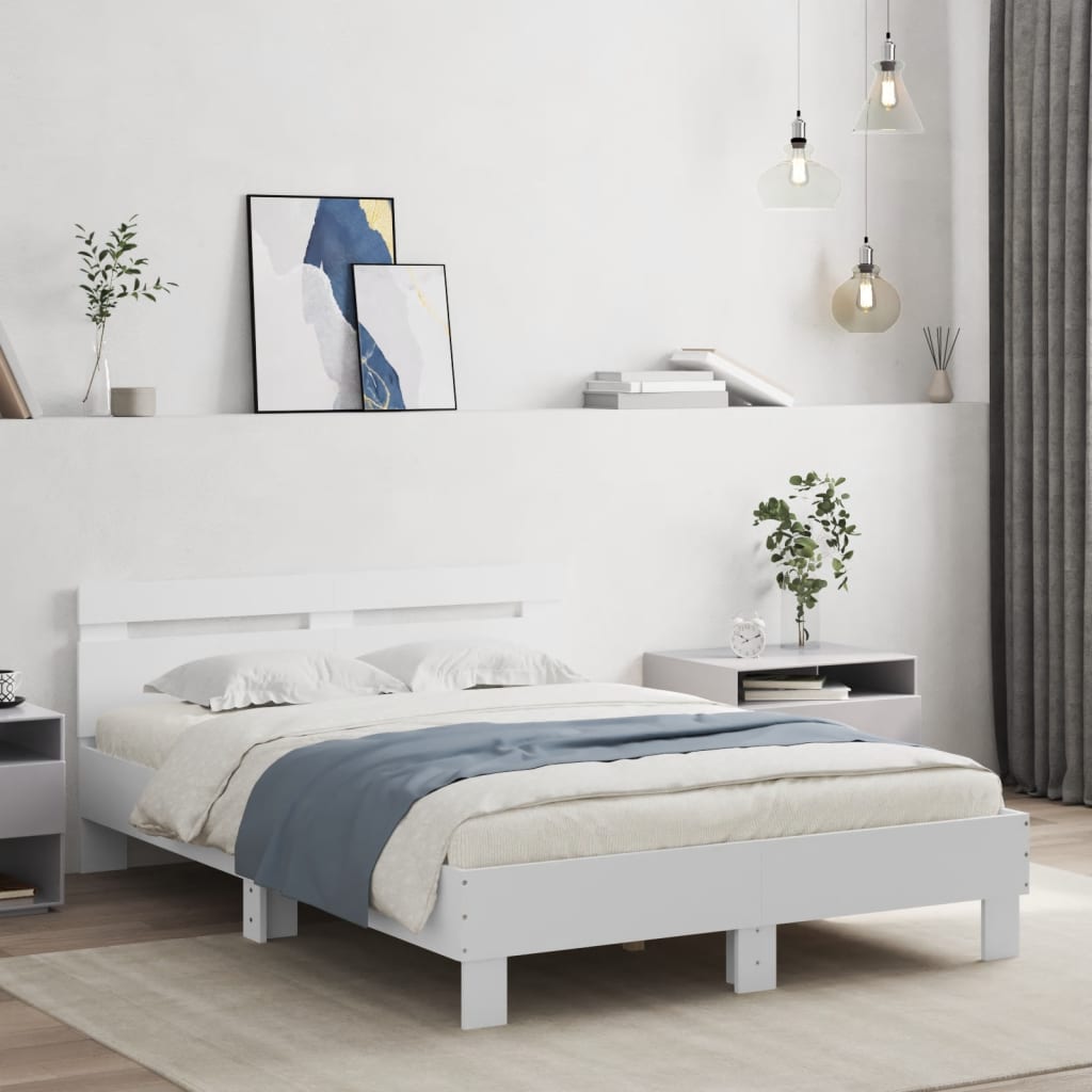 vidaXL Sängynrunko päädyllä ja LED-valoilla valkoinen 135x190 cm