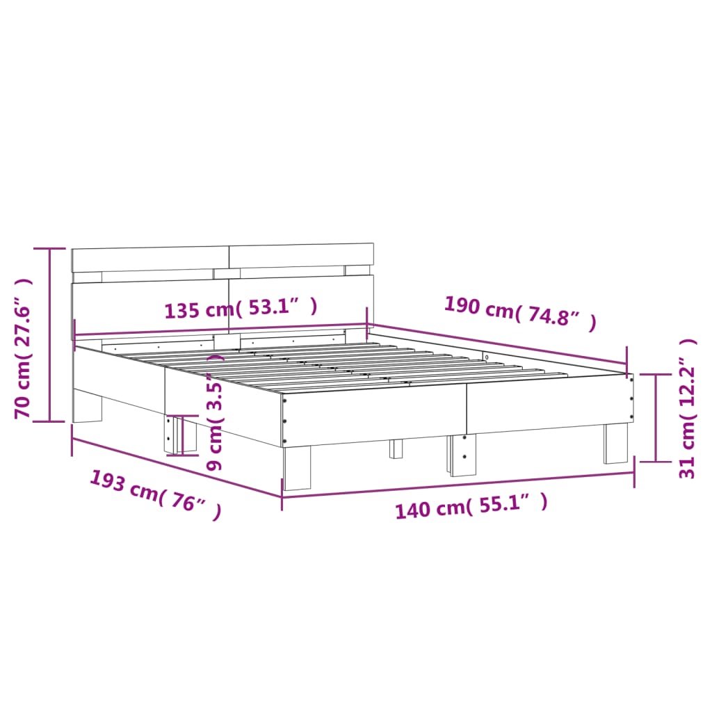 Rám postele s čelem a LED osvětlením dub sonoma 135 x 190 cm - obrázek 15