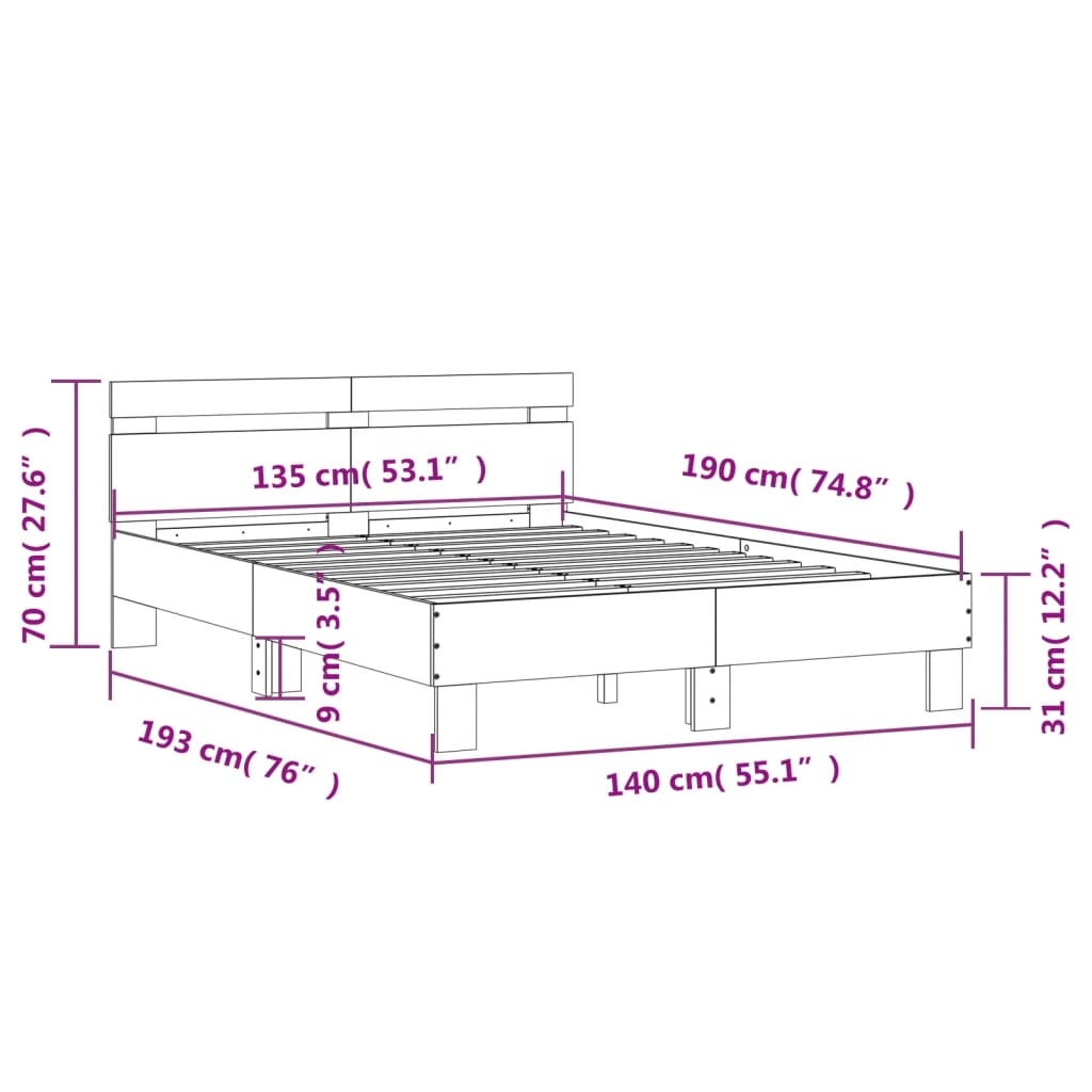 Rám postele s čelem a LED osvětlením kouřový dub 135 x 190 cm - obrázek 15