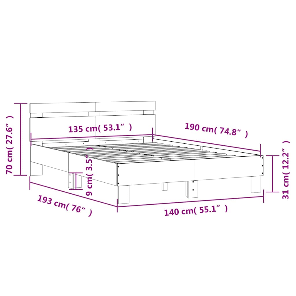 Rám postele s čelem a LED osvětlením hnědý dub 135 x 190 cm - obrázek 15
