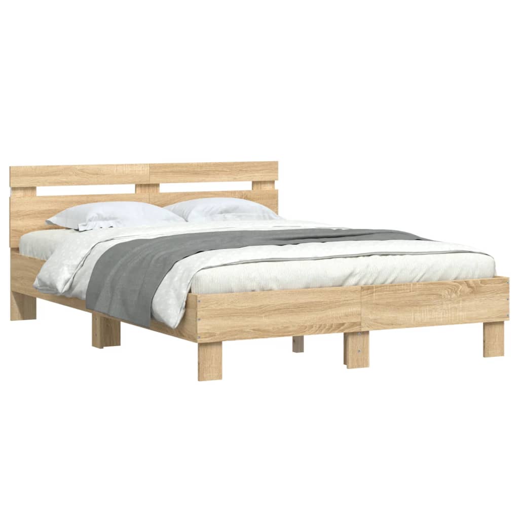 vidaXL Bedframe met hoofdeinde en LED sonoma eikenkleurig 120x190 cm afbeelding