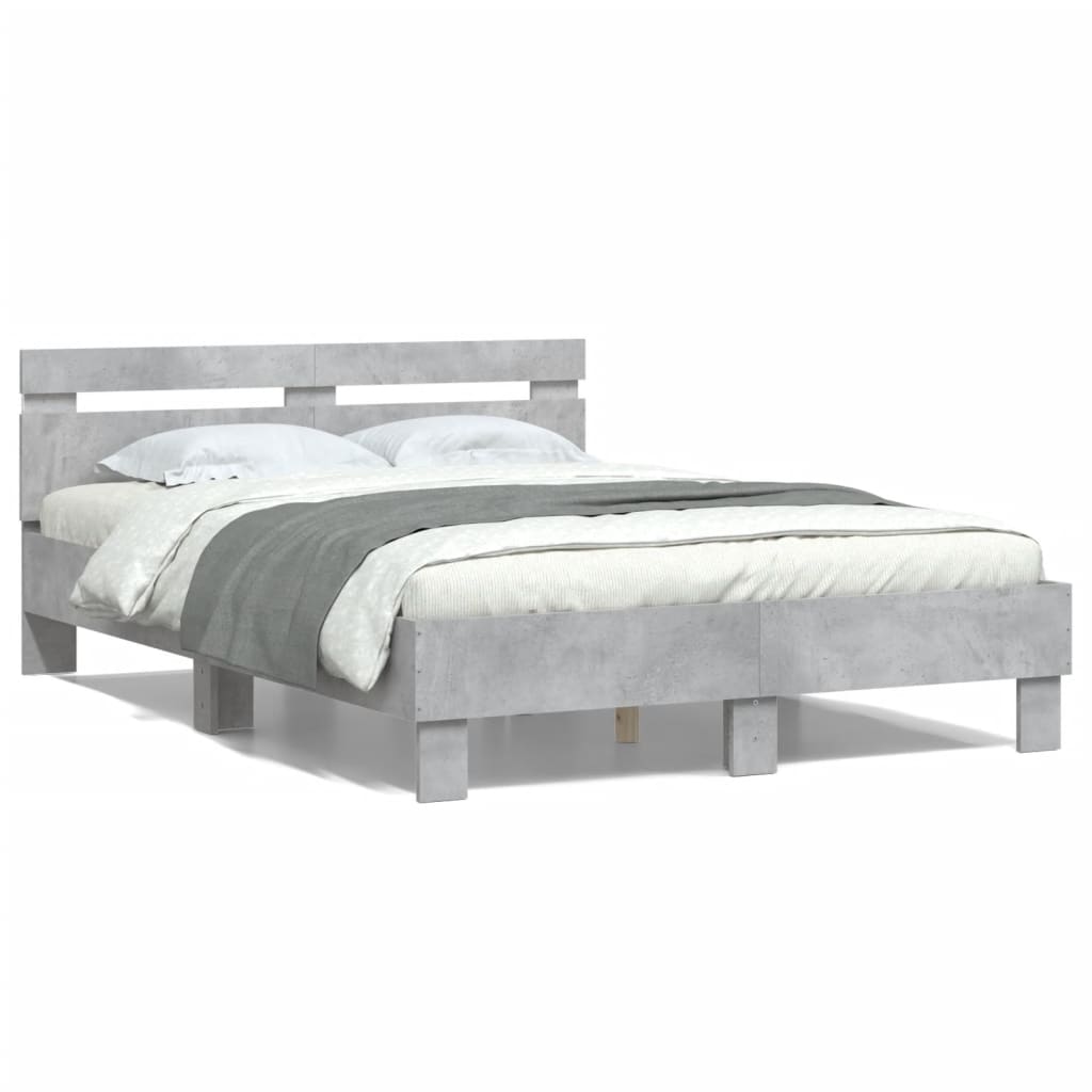 vidaXL Cadru de pat cu tăblie și LED, gri beton, 120x190 cm