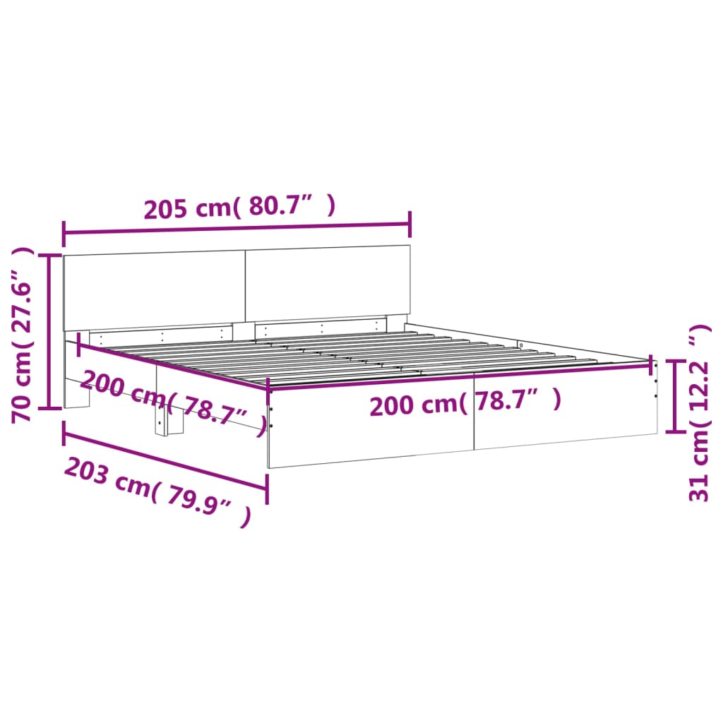 Rám postele s čelem a LED osvětlením bílý 200 x 200 cm - obrázek 15