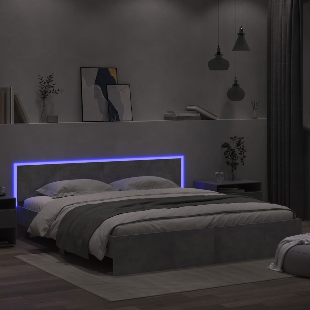 Rám postele s čelem a LED osvětlením betonově šedý 200 x 200 cm