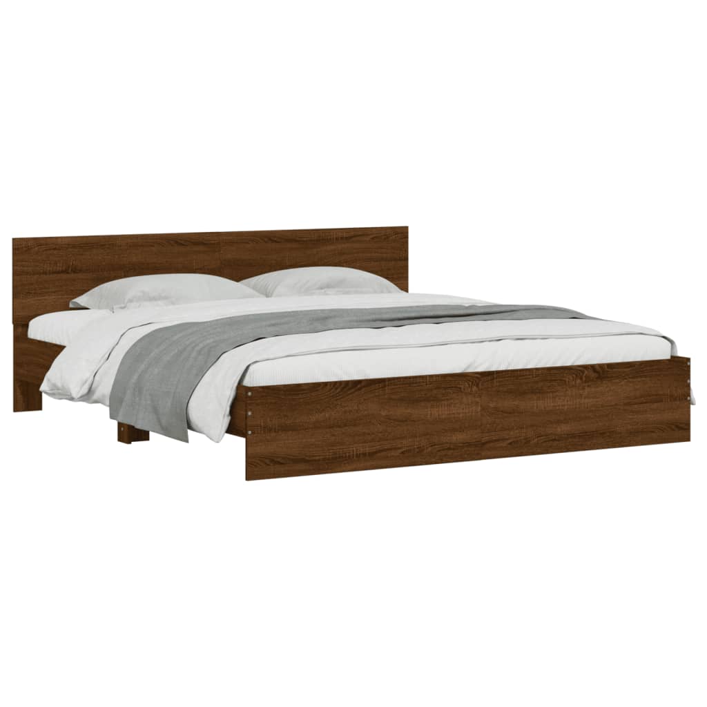 vidaXL Bedframe met hoofdeinde en LED bruin eikenkleur 200x200 cm afbeelding