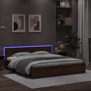 Rám postele s čelem a LED osvětlením hnědý dub 200 x 200 cm - obrázek 4