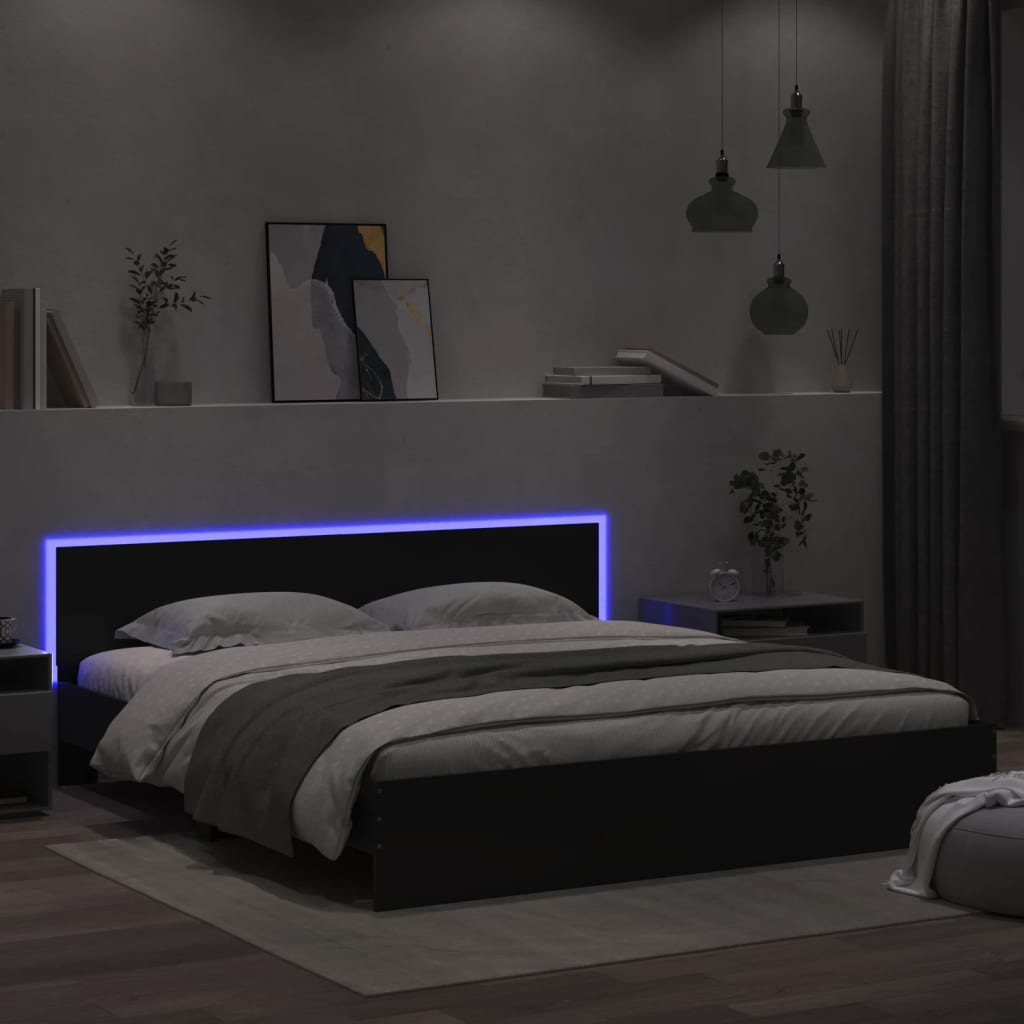 Rám postele s čelem a LED osvětlením černý 180 x 200 cm
