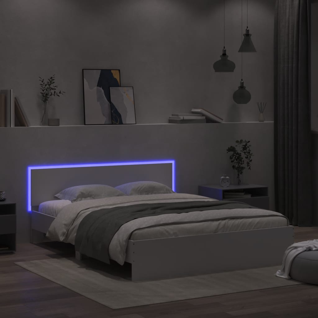 vidaXL Cadru de pat cu tăblie și LED, alb, 160x200 cm
