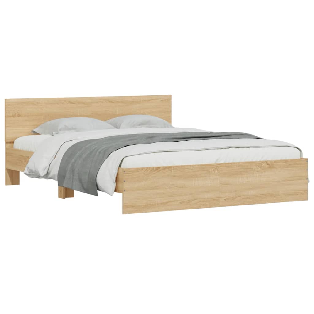 vidaXL Bedframe met hoofdeinde en LED sonoma eikenkleurig 160x200 cm afbeelding
