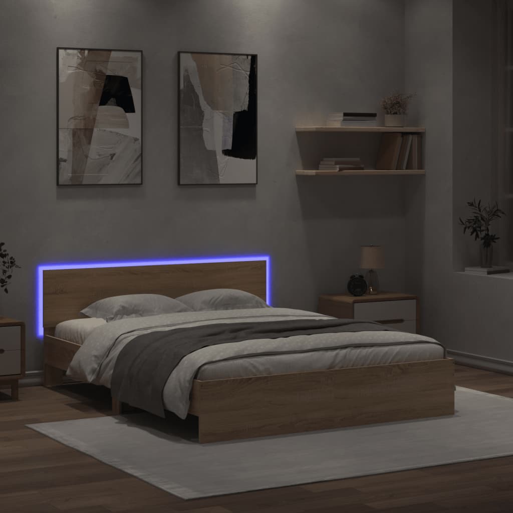 Rám postele s čelem a LED osvětlením dub sonoma 160 x 200 cm