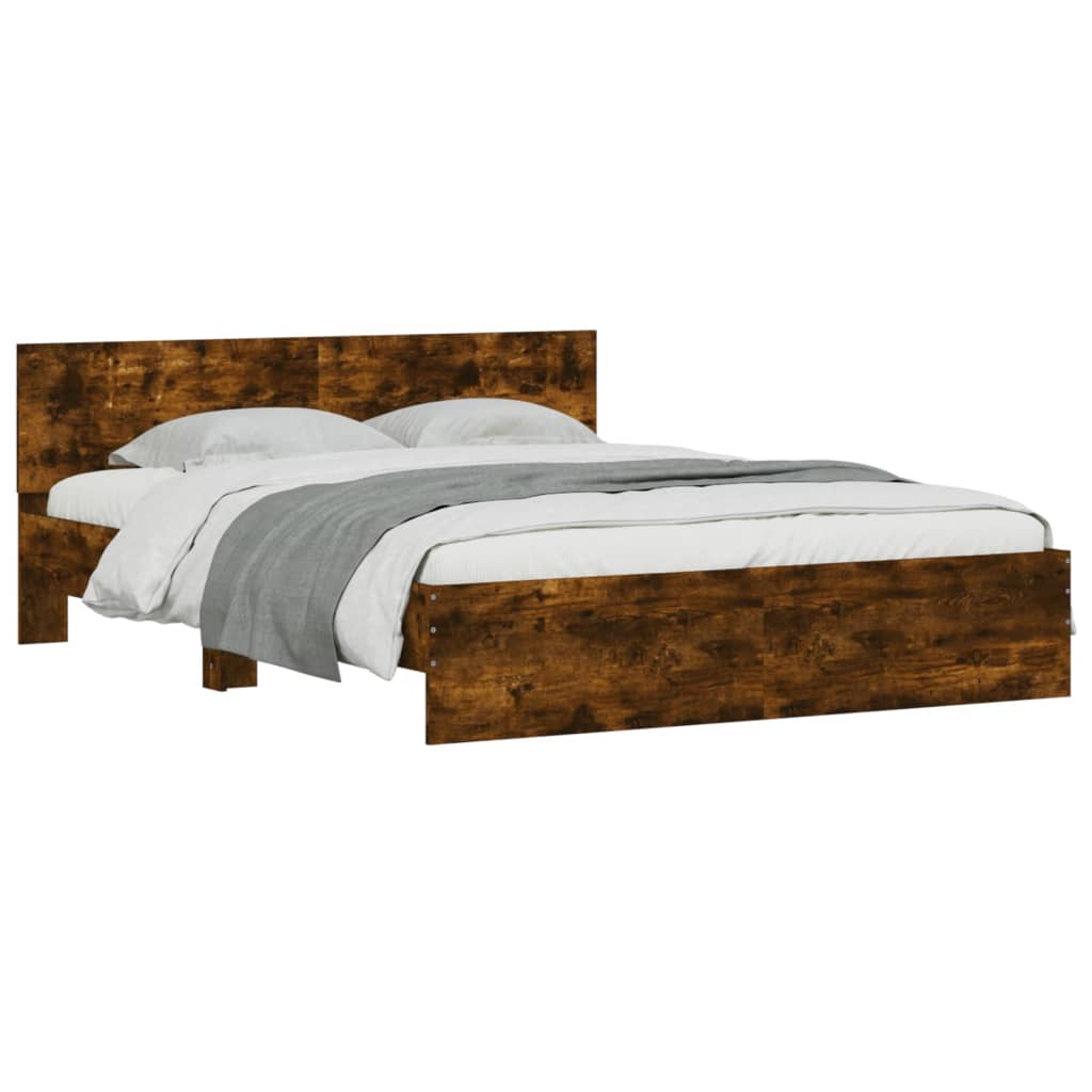 vidaXL Bedframe met hoofdeinde en LED gerookt eikenkleurig 160x200 cm afbeelding
