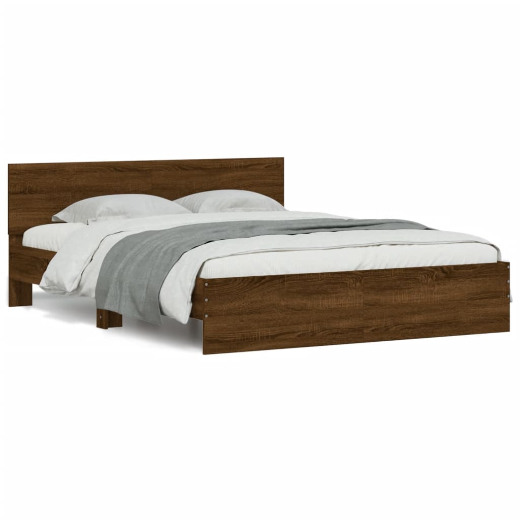 vidaXL Bedframe met hoofdeinde en LED bruin eikenkleur 160x200 cm afbeelding