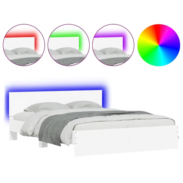vidaXL LED-tulede ja peatsiga voodiraam, valge, 150 x200 cm