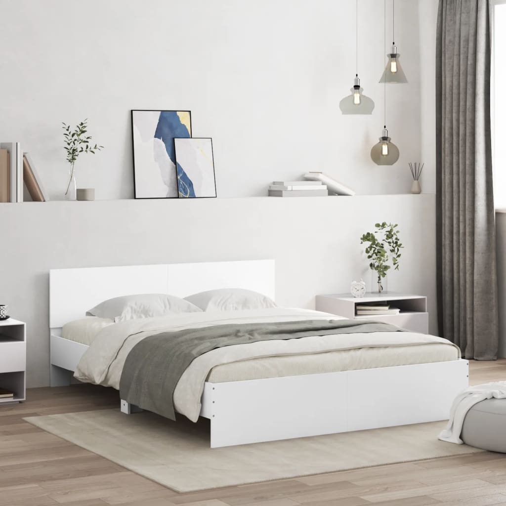 vidaXL Sengeramme med sengegavl og LED hvit 150x200 cm