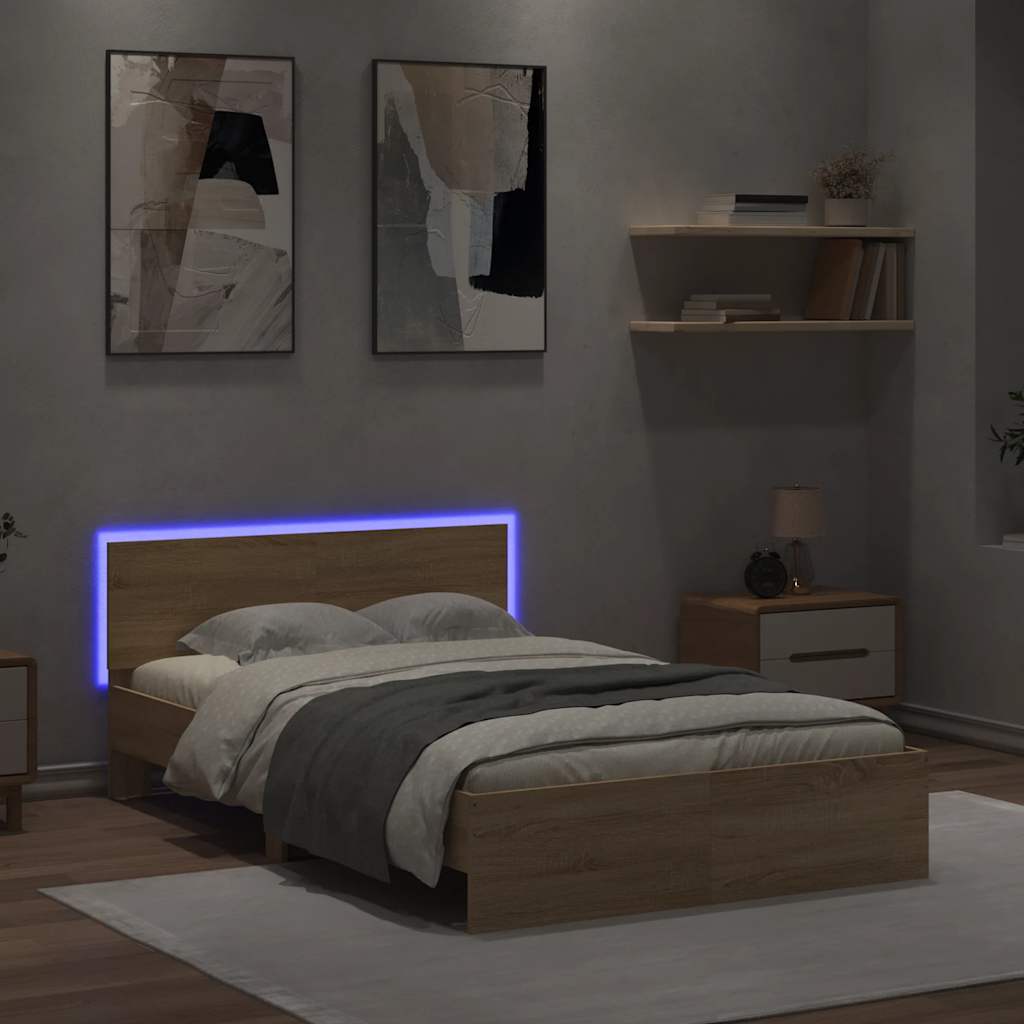 vidaXL Bedframe met hoofdeinde en LED sonoma eikenkleurig 140x200 cm, foto 2