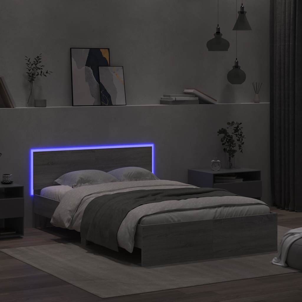 vidaXL Bedframe met hoofdeinde en LED grijs sonoma eiken 140x200 cm afbeelding