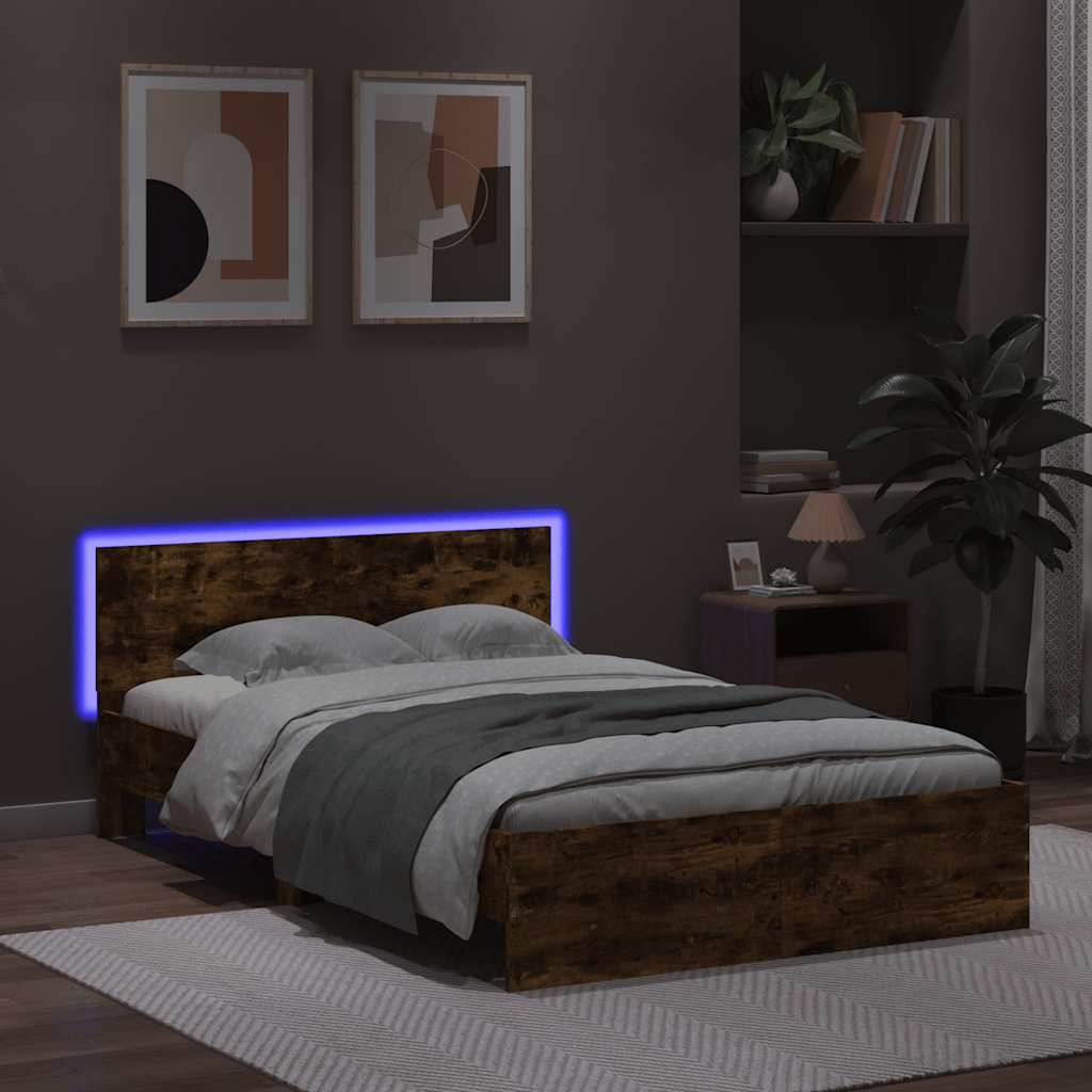 vidaXL Bedframe met hoofdeinde en LED gerookt eikenkleurig 120x200 cm afbeelding