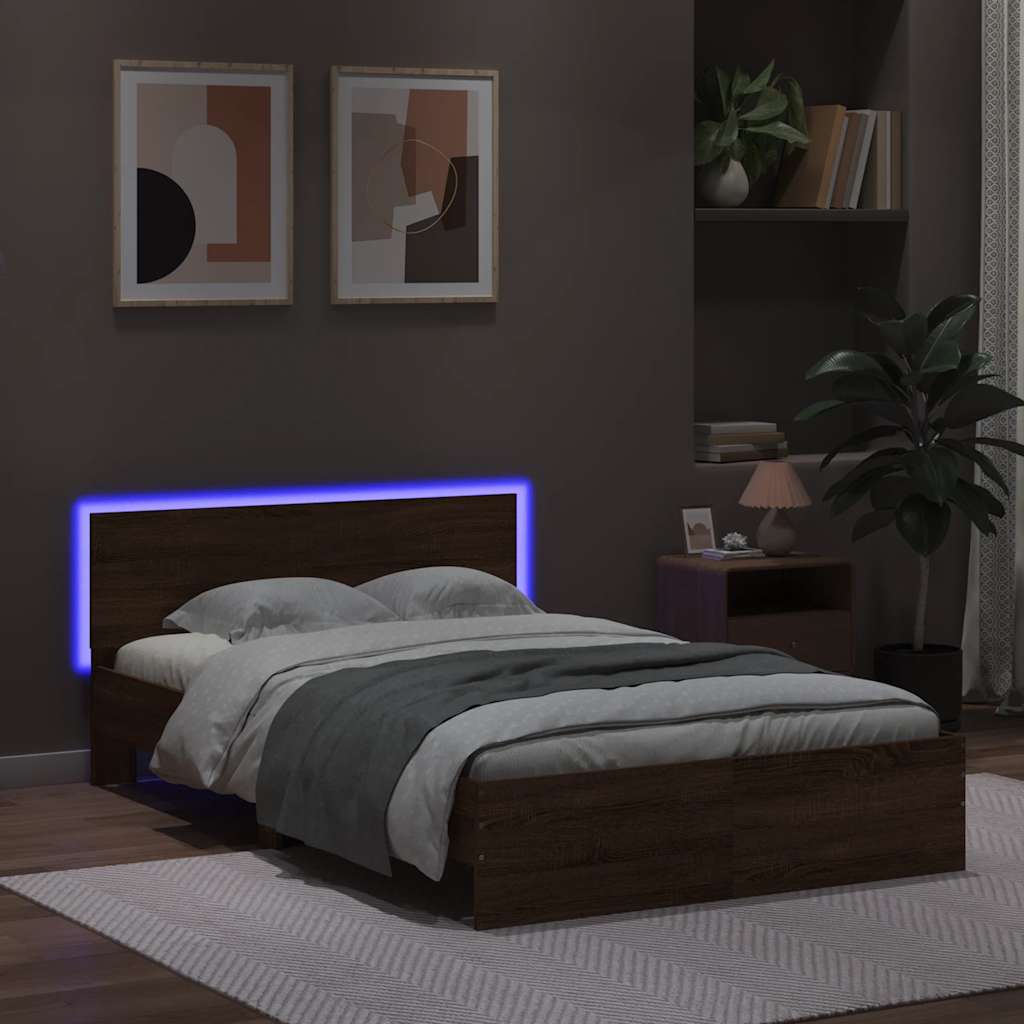 vidaXL Bedframe met hoofdeinde en LED bruin eikenkleur 120x200 cm afbeelding