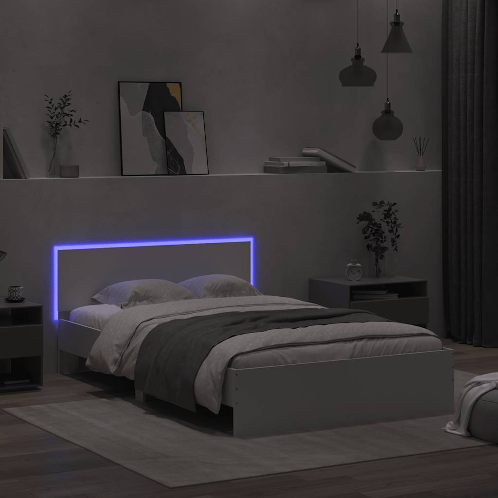 Thumbnail - vidaXL Bettgestell mit Kopfteil LED-Beleuchtung Weiß 140x190 cm