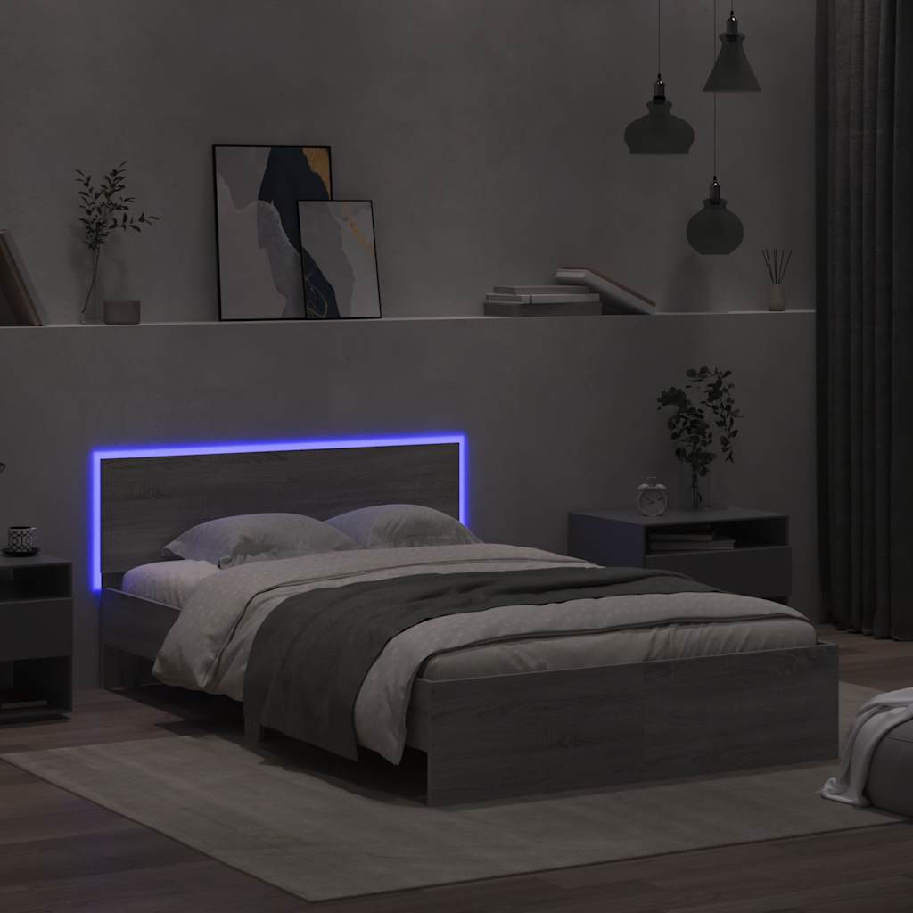 vidaXL Bedframe met hoofdeinde en LED grijs sonoma eiken 140x190 cm afbeelding