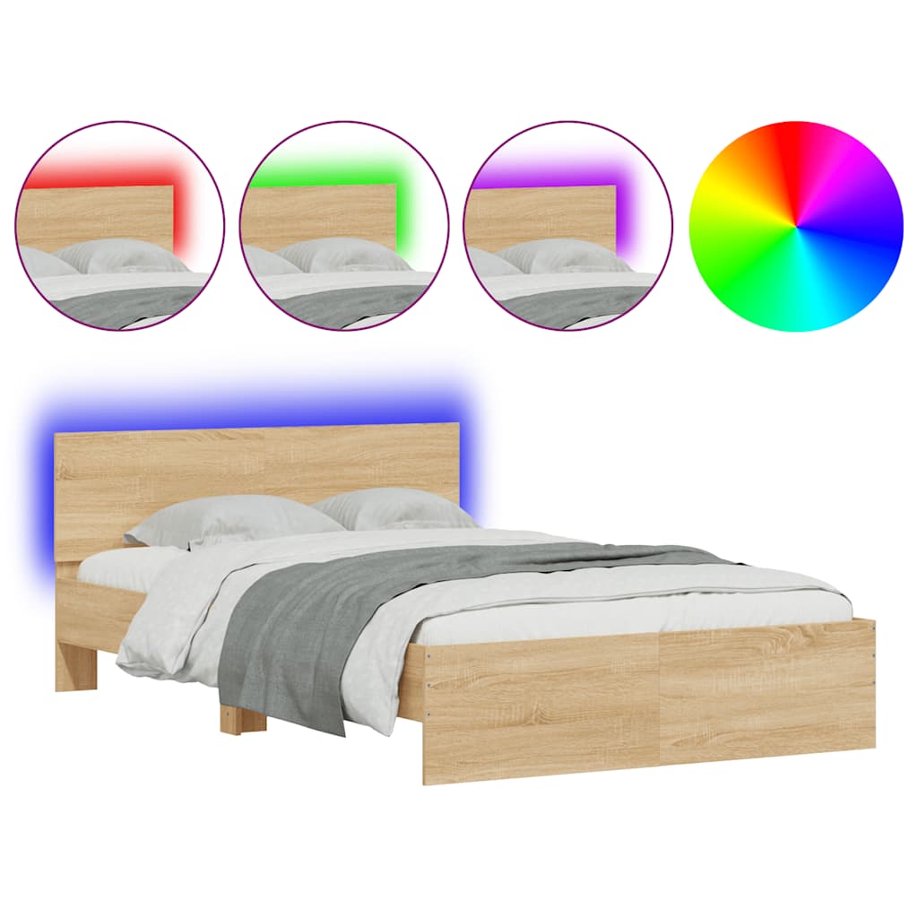 E-shop vidaXL Posteľný rám s čelom a LED dub sonoma 135x190 cm
