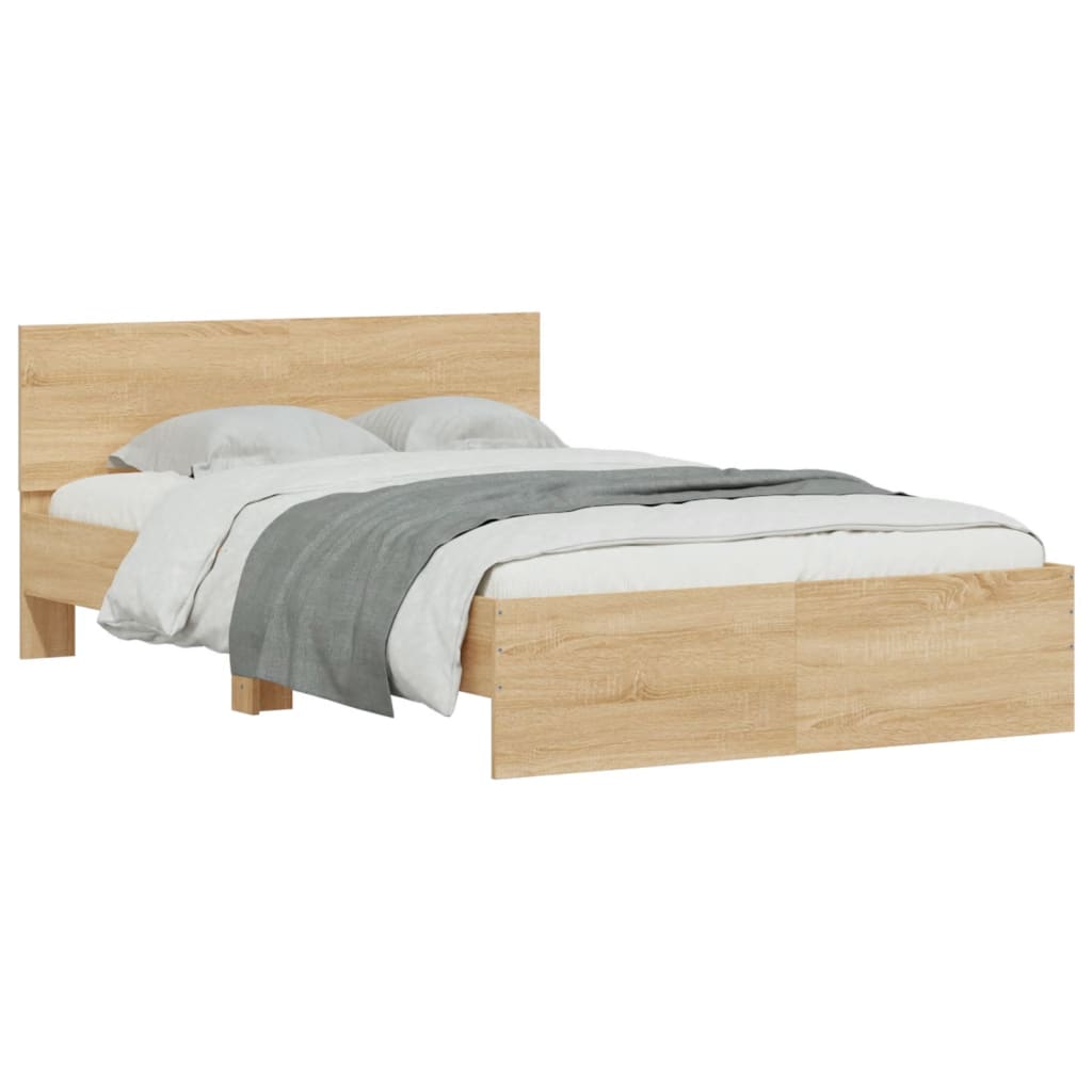 vidaXL Bedframe met hoofdeinde en LED sonoma eikenkleurig 135x190 cm afbeelding