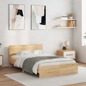 Rám postele s čelem a LED osvětlením dub sonoma 135 x 190 cm - obrázek 1