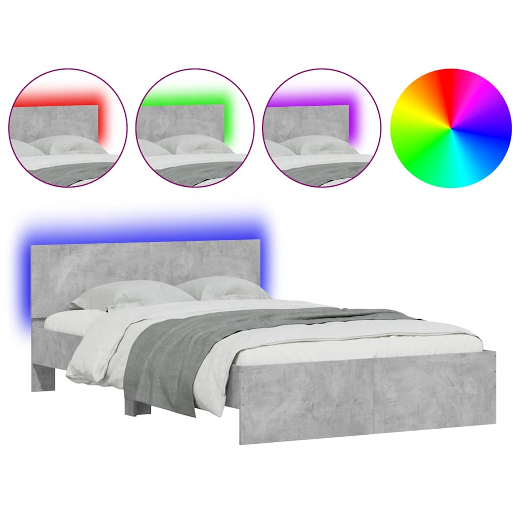Thumbnail - vidaXL Bettgestell mit Kopfteil LED-Beleuchtung Betongrau 135x190 cm