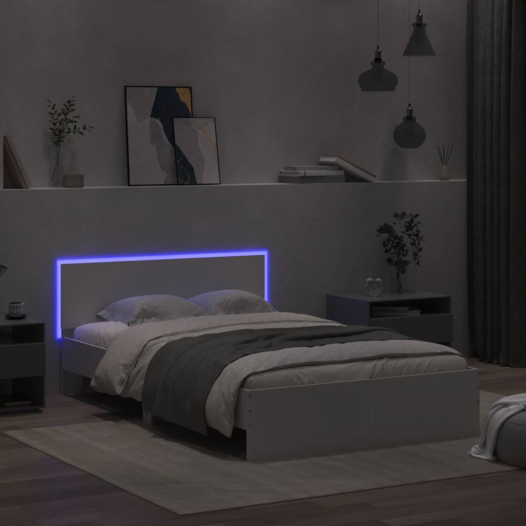 vidaXL Sängynrunko päädyllä ja LED-valoilla valkoinen 120x190 cm