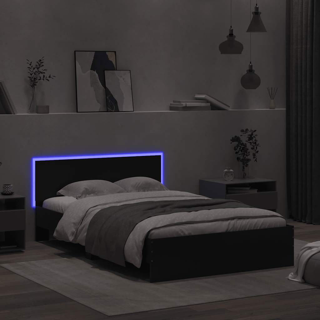 vidaXL Bedframe met hoofdeinde en LED zwart 120x190 cm afbeelding