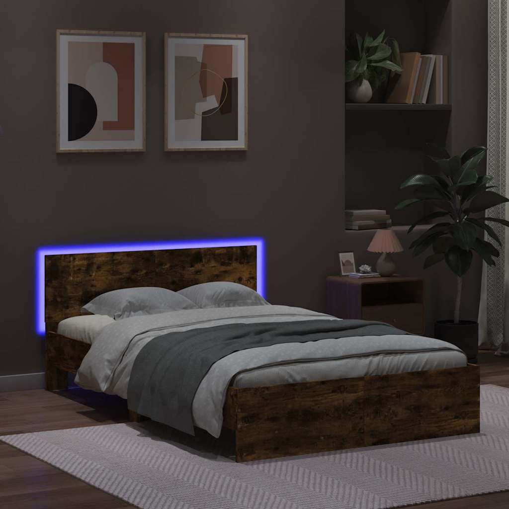 vidaXL Bedframe met hoofdeinde en LED gerookt eikenkleurig 120x190 cm afbeelding
