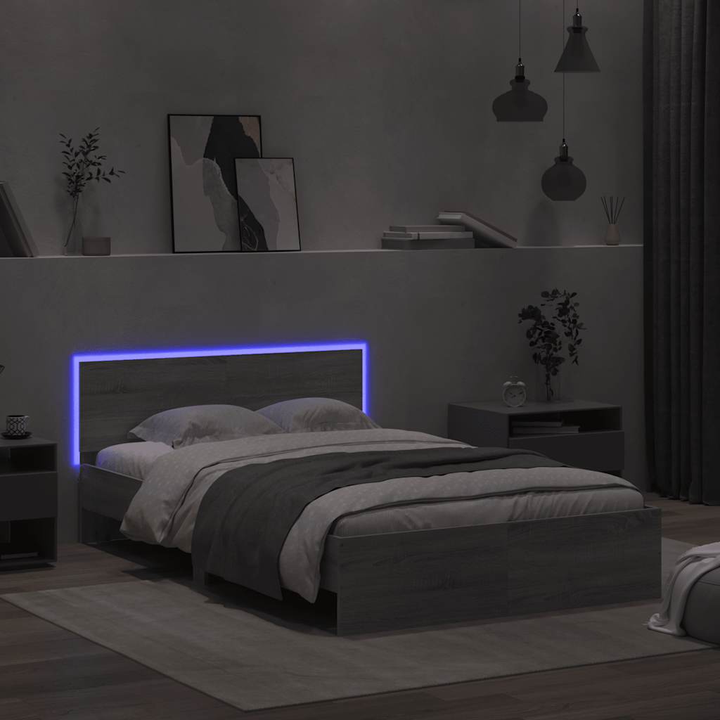 vidaXL Bedframe met hoofdeinde en LED grijs sonoma eiken 120x190 cm afbeelding