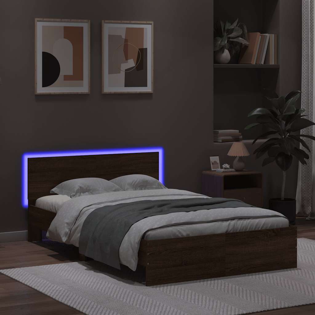 vidaXL Bedframe met hoofdeinde en LED bruin eikenkleur 120x190 cm afbeelding