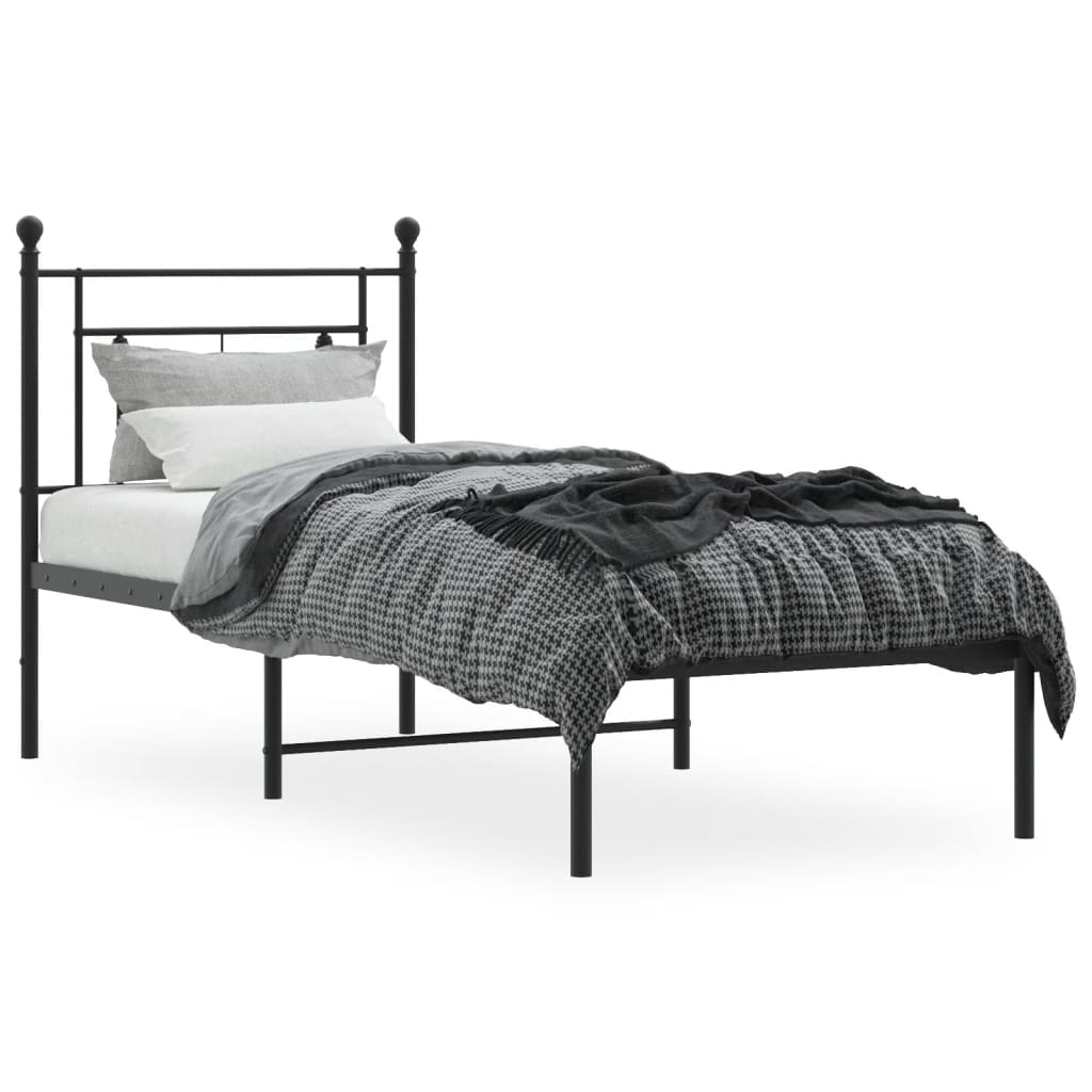 vidaXL Bedframe met hoofdbord metaal zwart 75x190 cm afbeelding